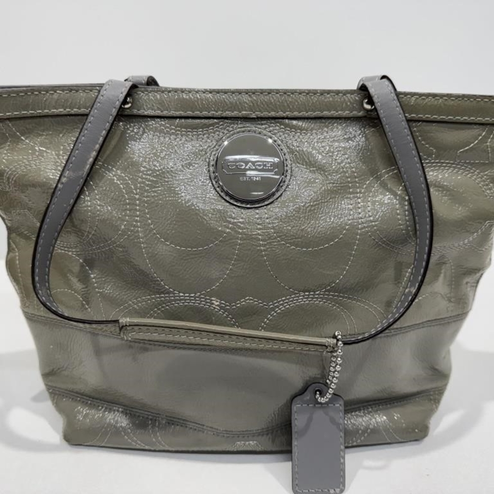 Coach Gray Pebbled Leather Tote with Silver Hardware